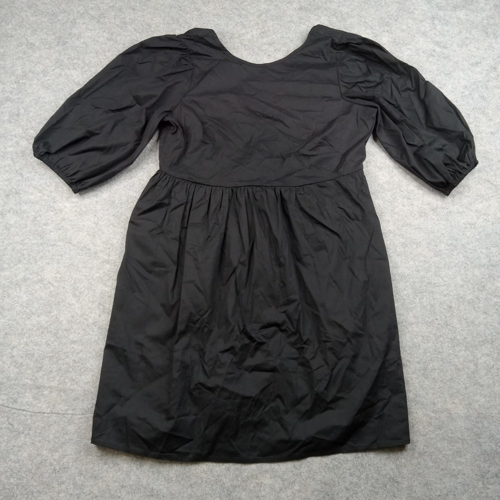 WAYF Dress Womens Small Black Puff Sleeve Cotton Blend Fit & Flare Knee Length